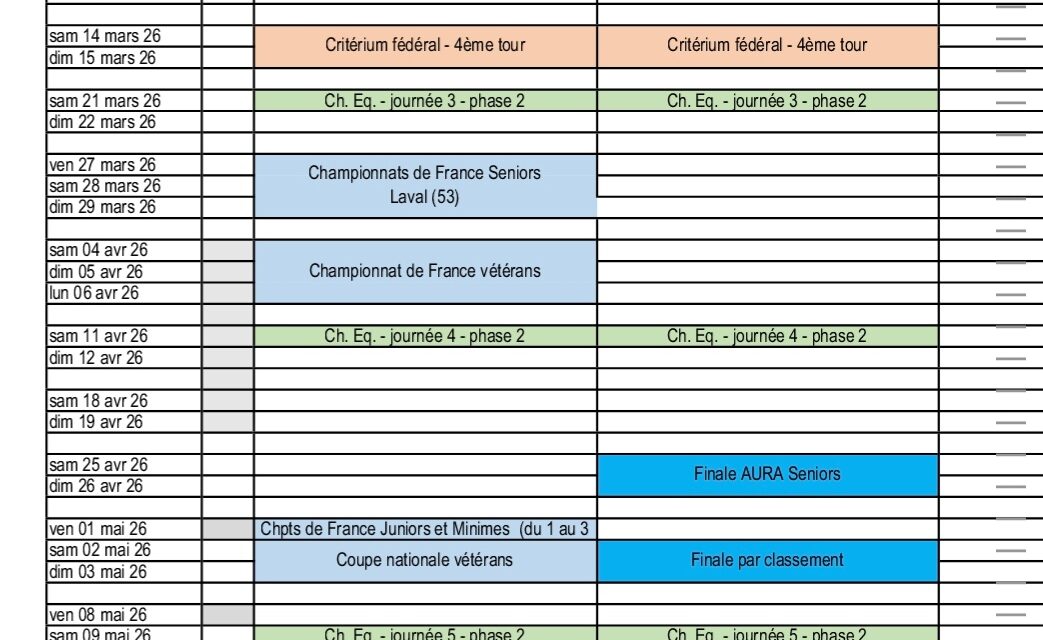 Calendrier saison 2025-2026